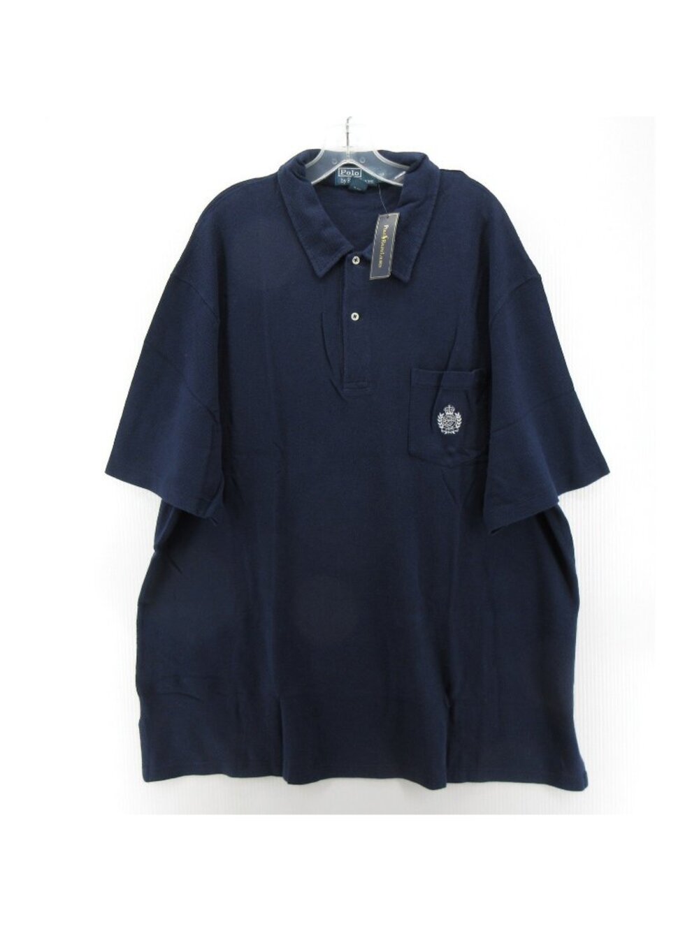 Polo Ralph Lauren Polo Shirt 2XB Navy Linen Blend Y2K Crest Pocket